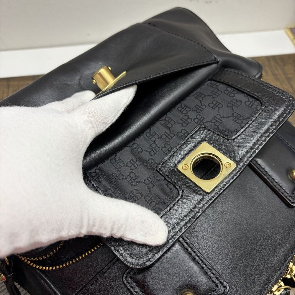 Banana Republic Handbag Black Genuine Leather Purse Doble Handle Classic Preppy - Picture 13 of 13